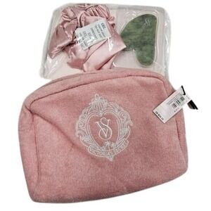 Victoria's Secret NWT‎ Pink Terry Cloth Cosmetic Bag Spa Set Scrunchie Guasha